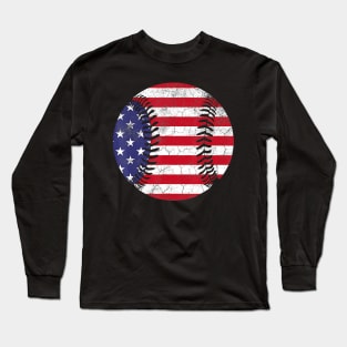 American Flag July 4th USA Baseball Lover Long Sleeve T-Shirt